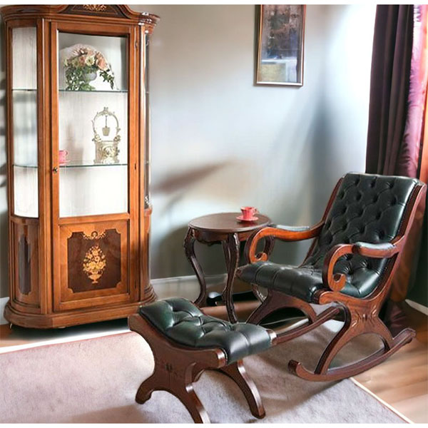 アンティーク調 チェスターフィールドロッキングチェア（グリーン