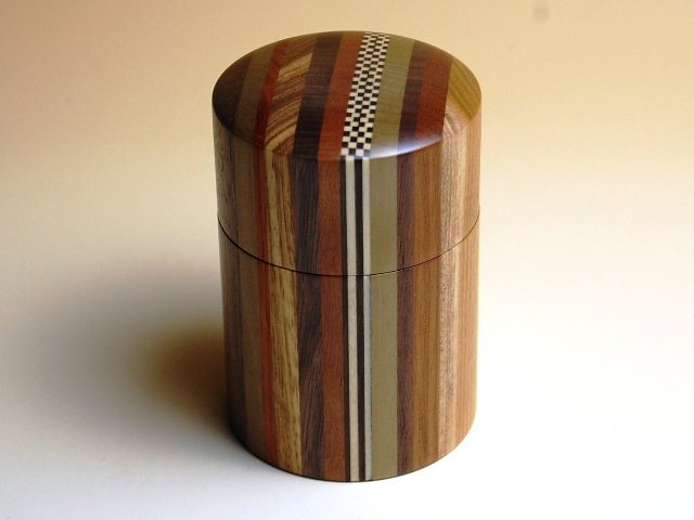 箱根寄木細工 ムク 円筒形茶筒 価格交渉お気軽に。 寄木 ムク茶筒 シマ