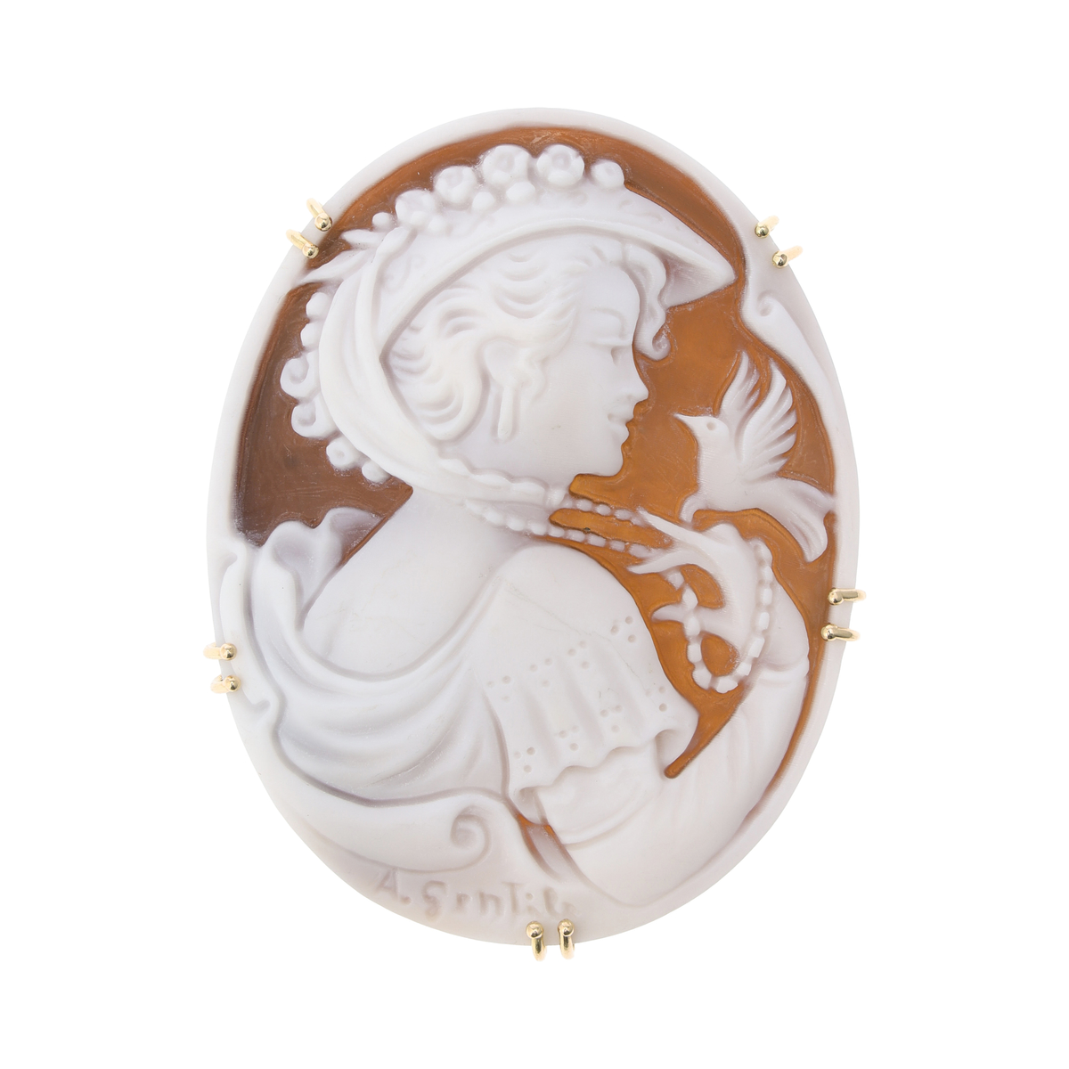 ベアトリーチェ カメイ】Maestro Aniello Gentile作 K18シェルカメオ