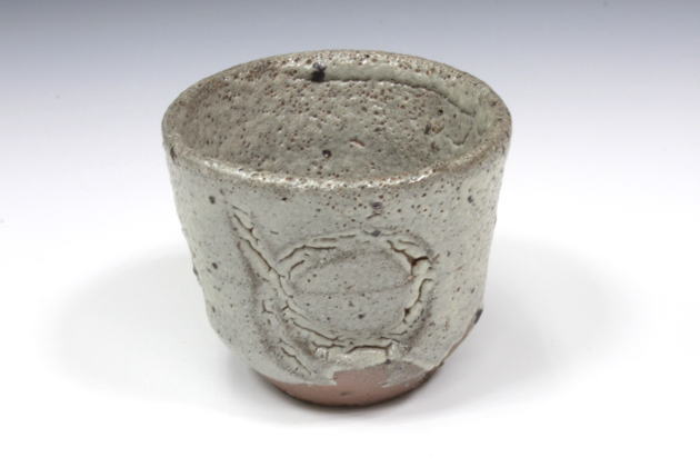 柳瀬美術店 / 中川自然坊「彫唐津ぐい呑-2」共箱[NAKAGAWA Jinenbo