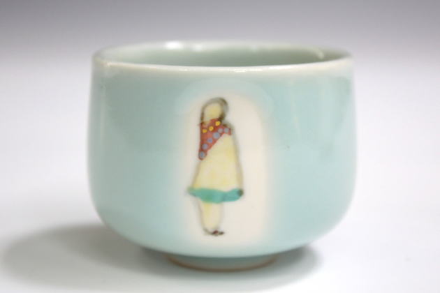 柳瀬美術店 / 三浦小平二「青磁豆彩イエメン女ぐい呑」三浦竹子箱