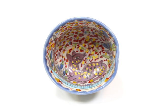 京*鍵様 人間国宝・加藤卓男「ペルシャ色絵遊鹿文酒杯」/共箱