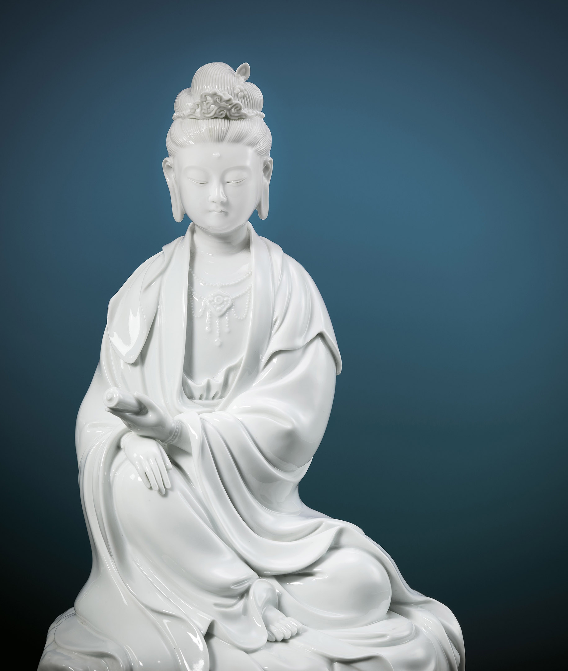 優美 樋渡陶六作 白磁魚藍観世音菩薩像 高さ52cm 好状態 本物保証 2026