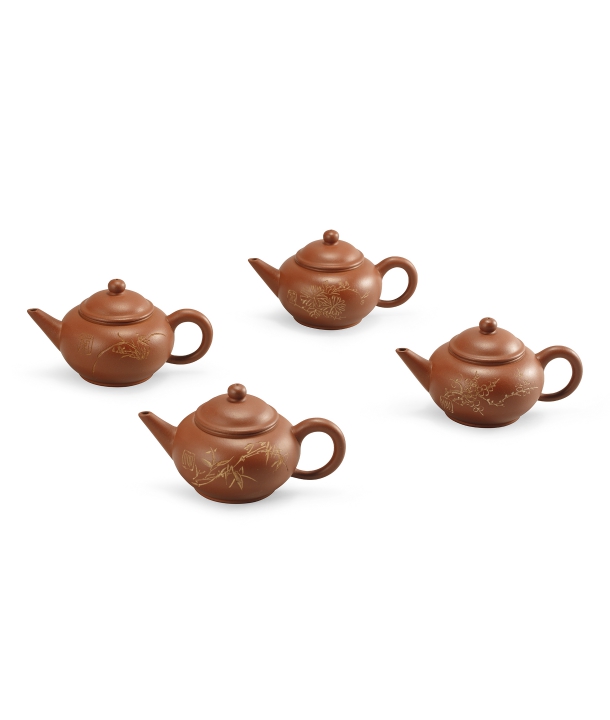 紫砂梅蘭竹菊紋標準壺四件一組-宇珍國際藝術| Yu Jen Taipei重要中國瓷