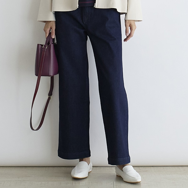 ストレッチデニムパンツ セミワイド(M ネイビー)｜パンツ・スカート