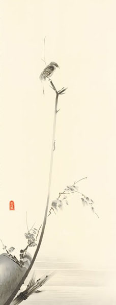 有名作家の掛け軸 宮本武蔵作 枯木鳴鵙図