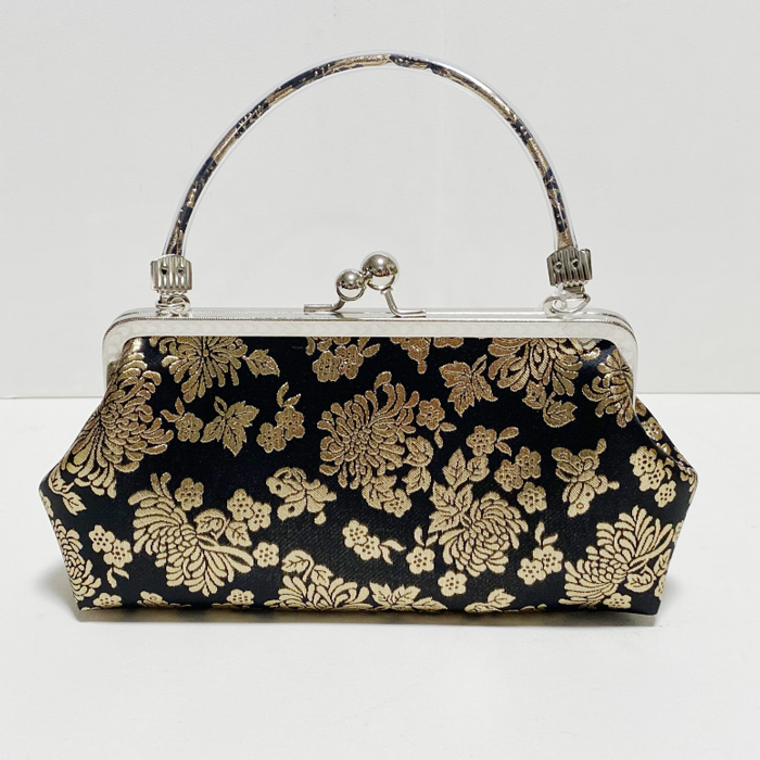 手提げ パーティーバッグ・がま口クラッチバッグ 黒金糸織 クラッチ