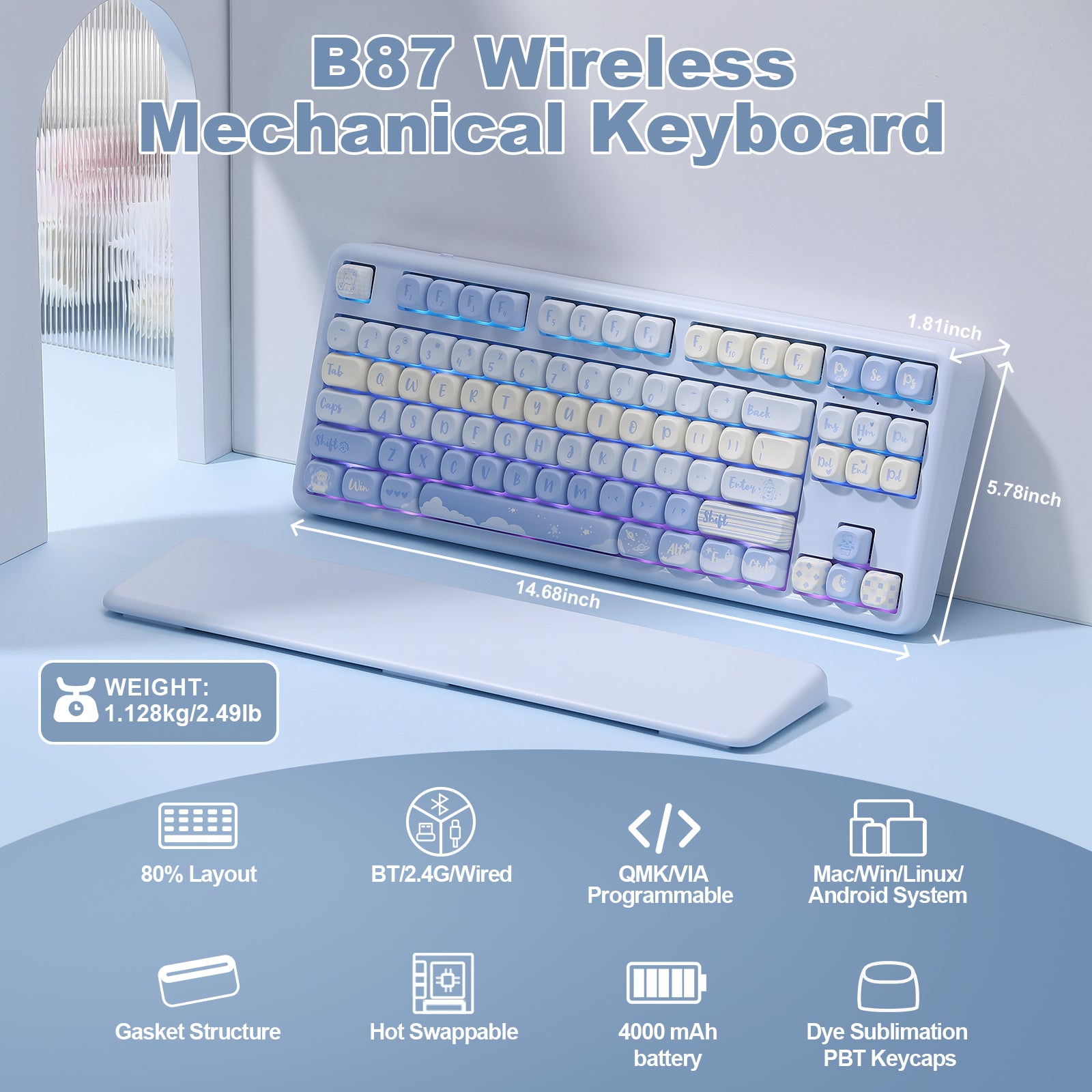 YUNZII B87 QMK/VIA Custom Mechanical Keyboard – YUNZII KEYBOARD