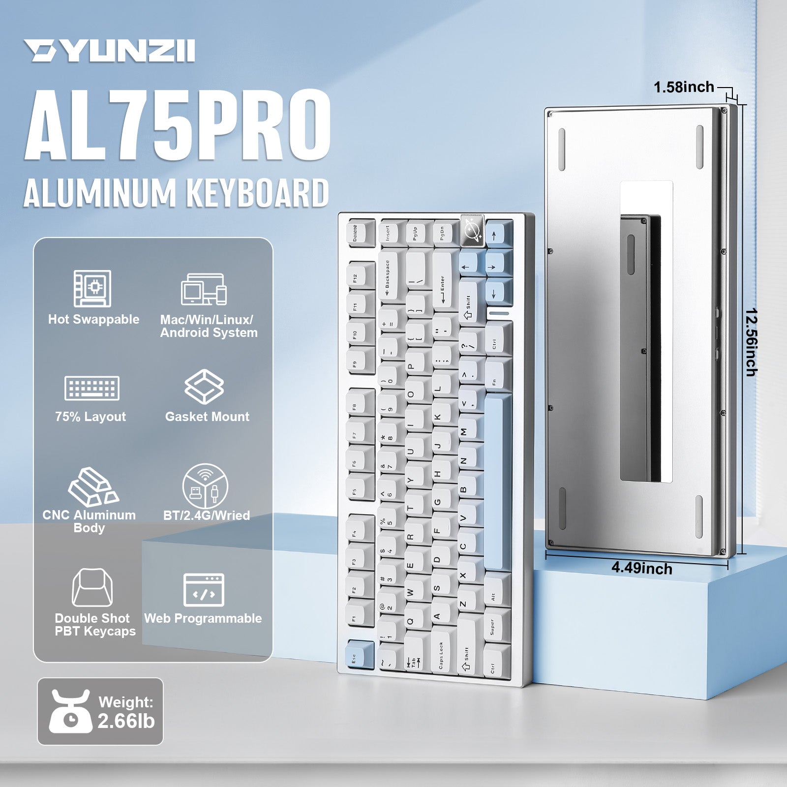 YUNZII AL75 PRO CNC Aluminum Wireless Mechanical Keyboard – YUNZII