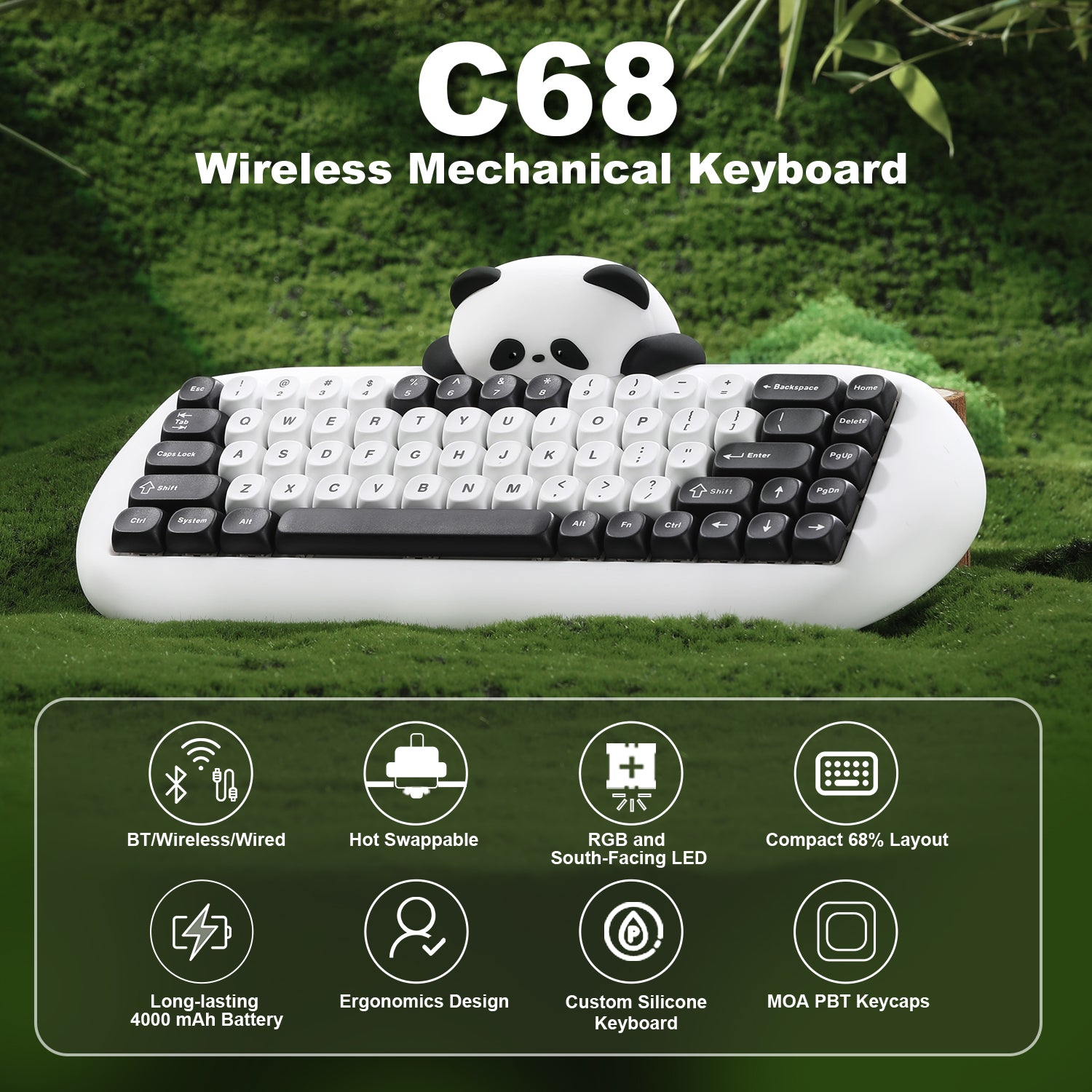 YUNZII C68 Panda Wireless Hi-Fi Mechanical Keyboard – YUNZII KEYBOARD