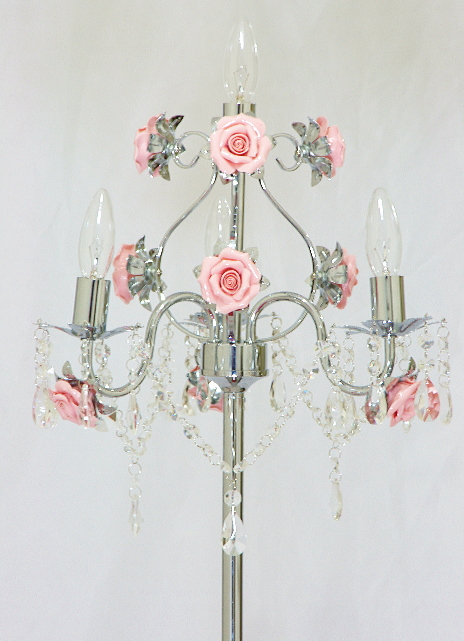 アンティーク調ピンクローズのフロアーシャンデリアランプ /フロアー