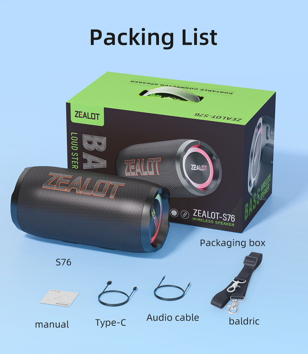 ZEALOT S76 50W Wireless Speakers Outdoor Portable Subwoofer