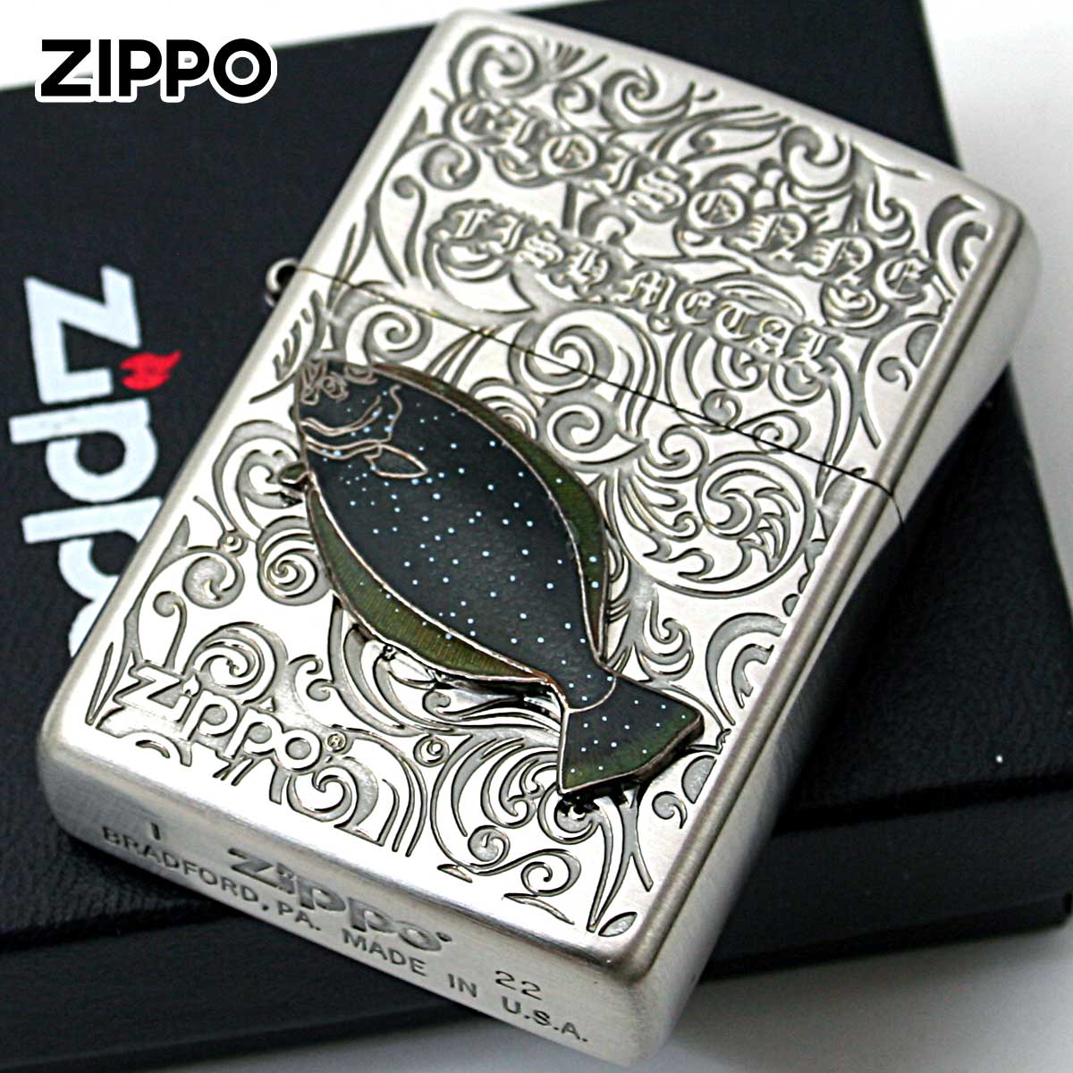 Zippo ジッポー 鮃 ヒラメ ヴィンテージ 七宝メタル 海水魚 Vintage