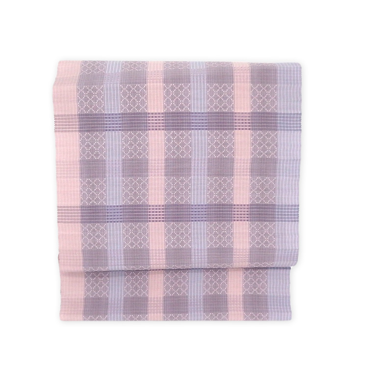 佐久原祥 「首里花織（首里織） 帯地」 九寸名古屋帯 桜鼠色＜お仕立て