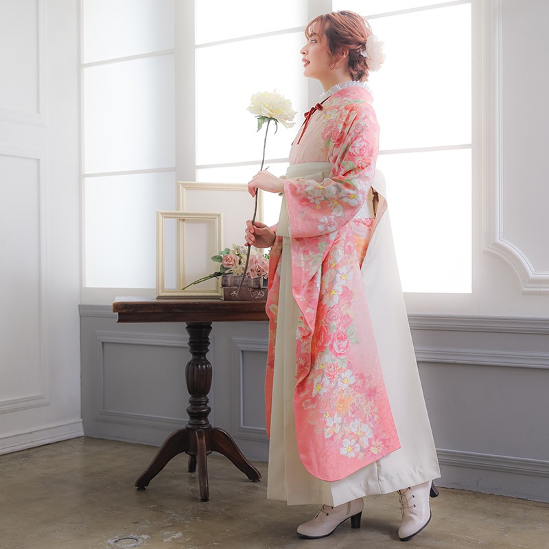 振袖袴：LIZ LISA R1926 ピンク 薔薇尽し(絹)(R1491)│ 袴レンタル