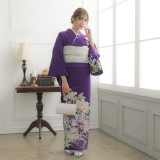 訪問着：H478 ジャパンスタイル 紫 牡丹と百合| 訪問着レンタル