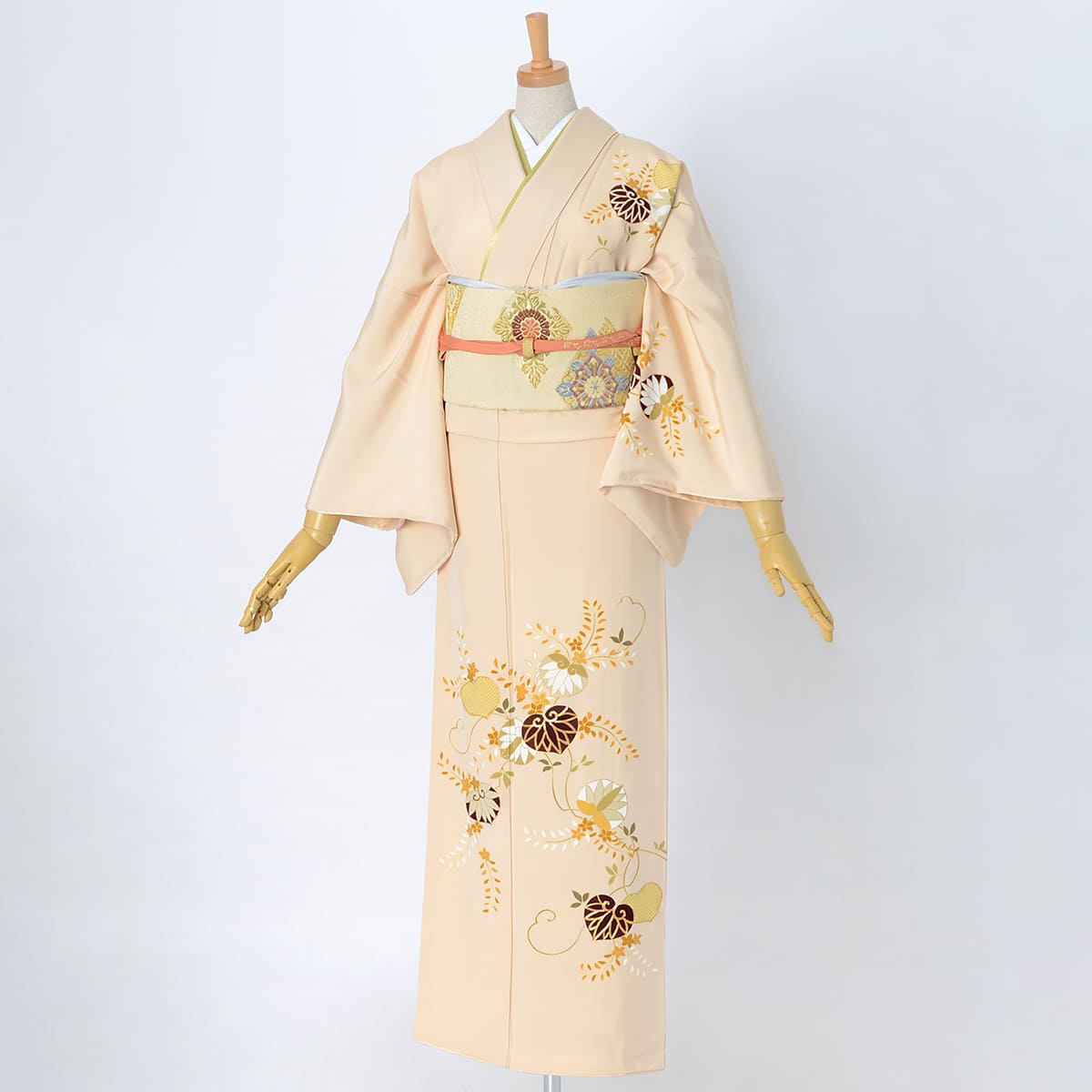 訪問着：H982 薄黄赤 葵柄| 訪問着レンタル │ 京都着物レンタル夢館
