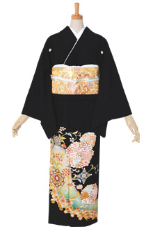 黒留袖：T276 鳳凰に裏鏡文様| 黒留袖レンタル │ 京都着物レンタル夢館