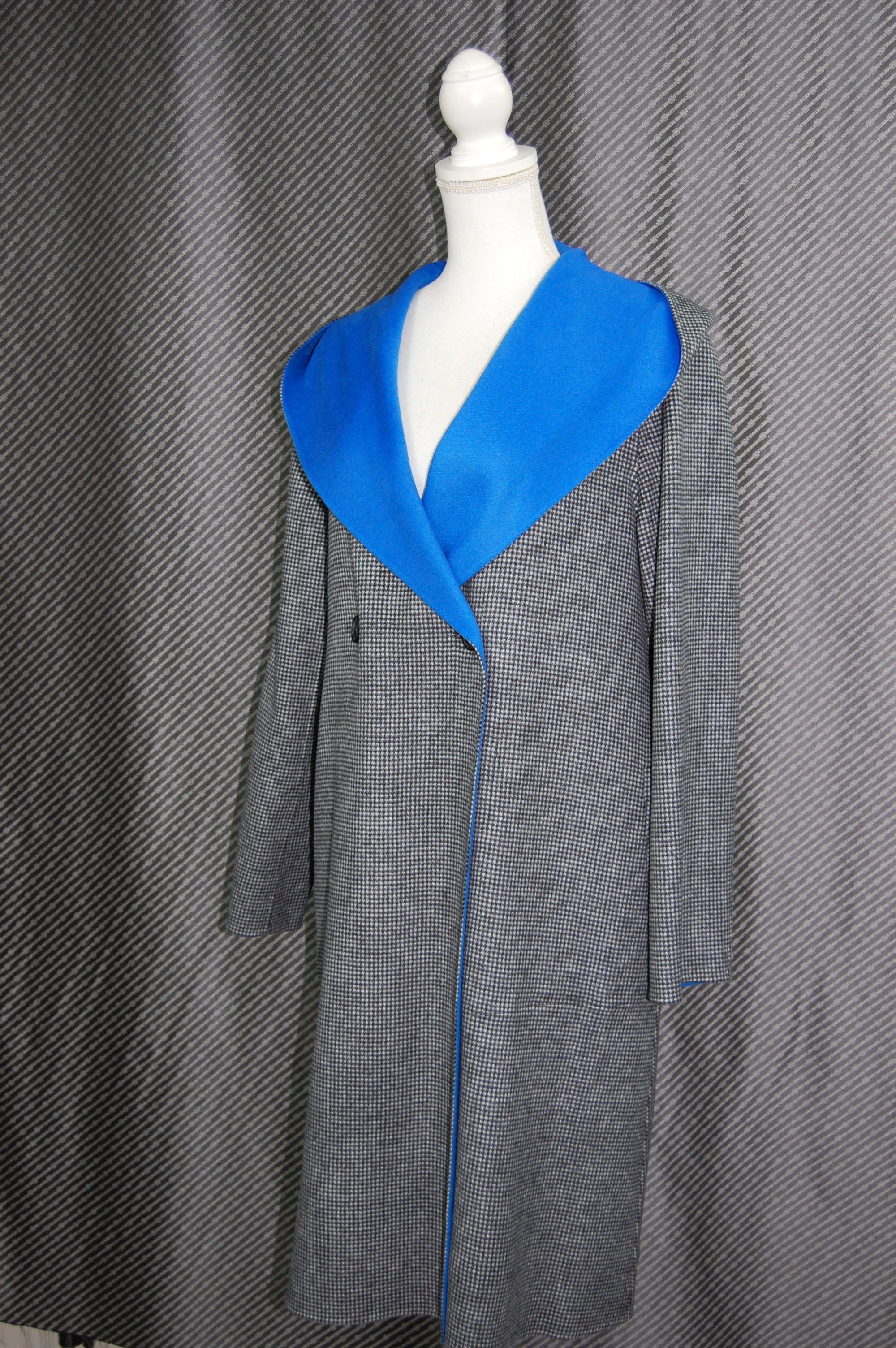 カシミヤ混ウール ダブルフェイスフーディーダブルブレストコート