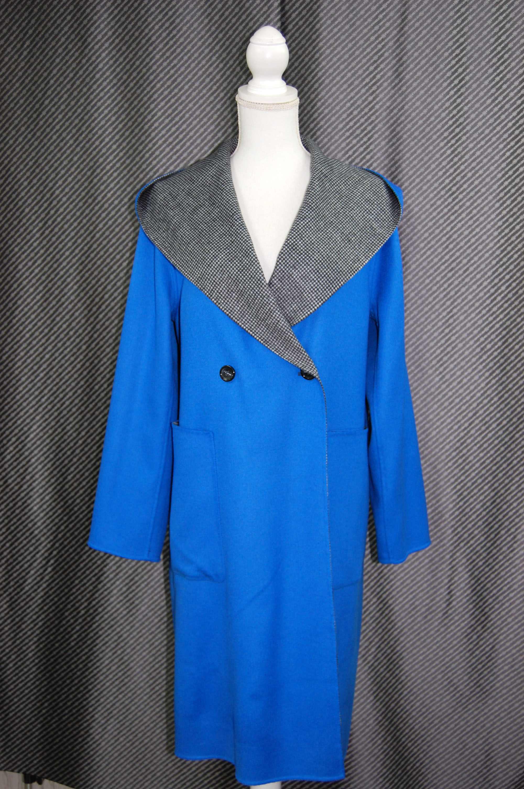 カシミヤ混ウール ダブルフェイスフーディーダブルブレストコート