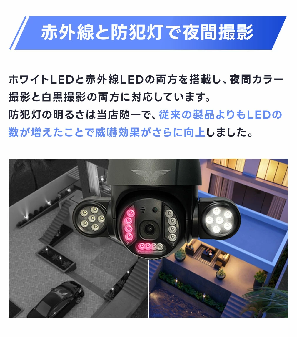 ゴマちゃん防犯灯 WiFi 5Ghz 500万画素 PTZ 防犯灯カメラ AI搭載 WTW
