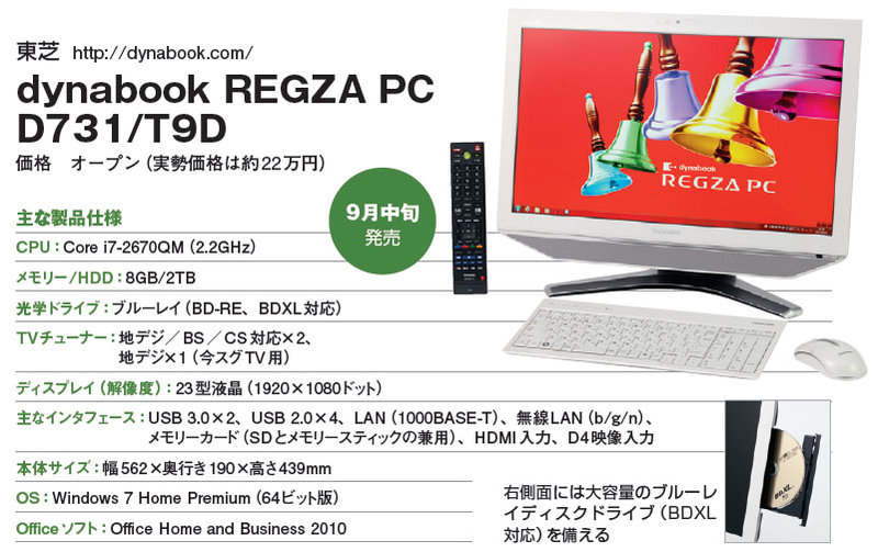 テレビ機能を強化した液晶一体型「dynabook REGZA PC D731/T9D