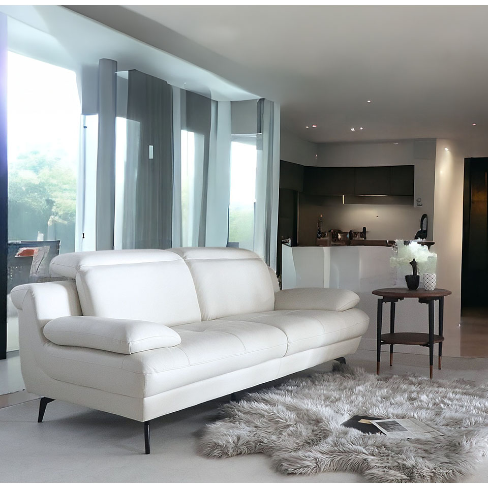 輸入家具 角度調節可能 本革 リクライニングソファ 三人掛け ホワイト