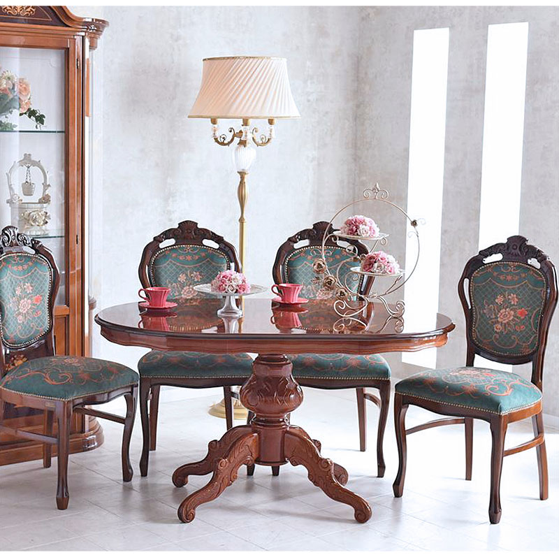 イタリア製 象嵌オーバルダイニングセット5P （グリーンフラワー