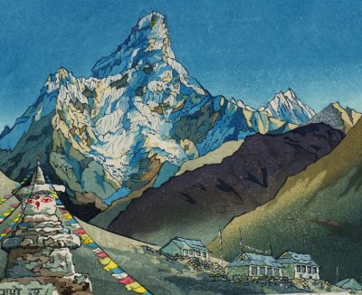貴重、ヒマラヤの油絵、ヒマラヤ山脈、大型油絵、マチャプチャレ