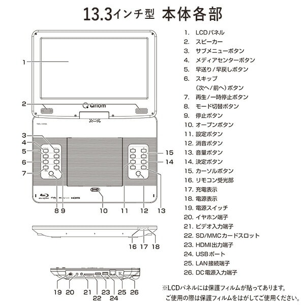 販売終了】ポータブルブルーレイプレーヤー 9インチ/13.3インチ TMB