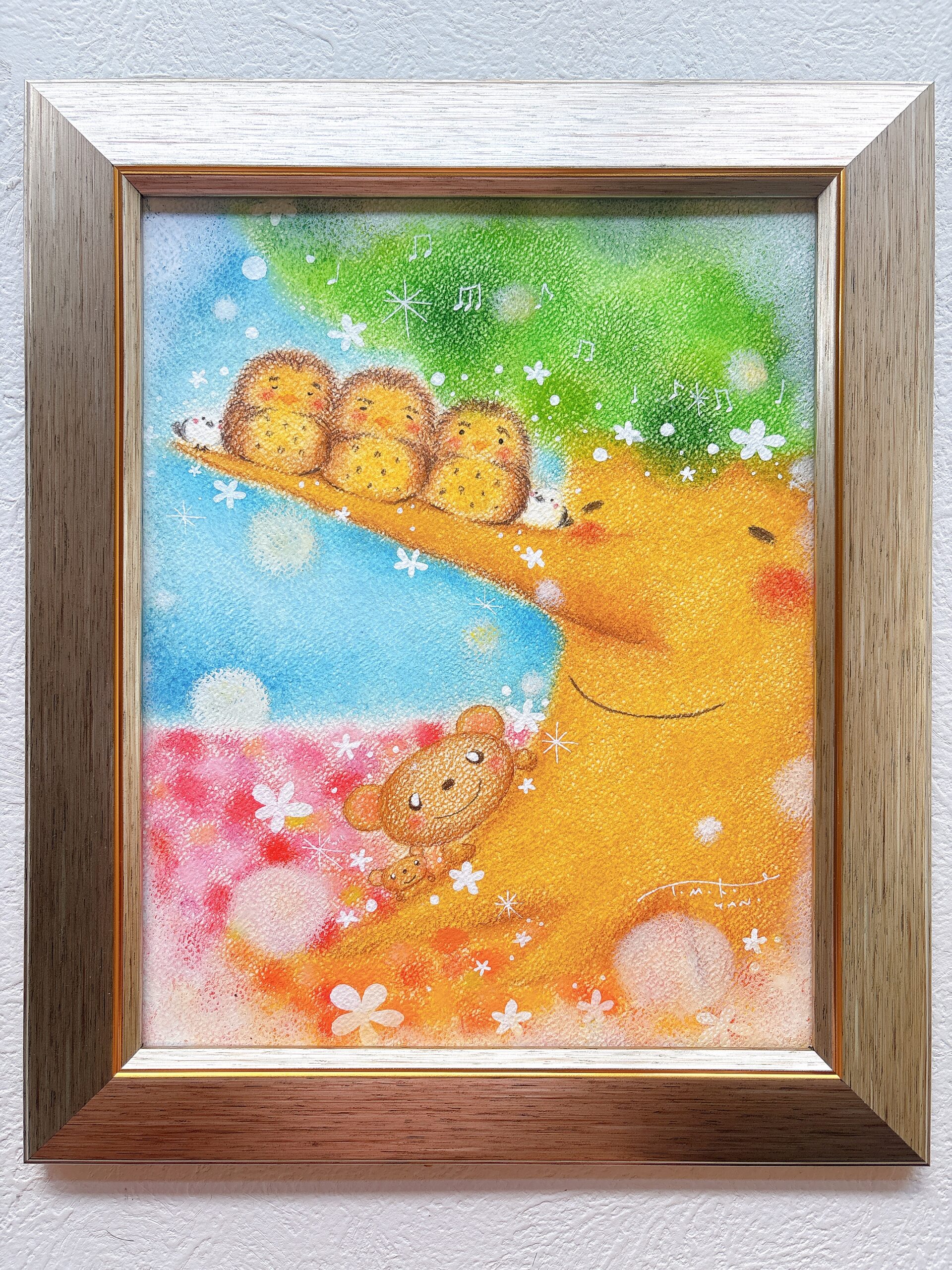 シマエナガとふくろうとあたたかな日】一点もの原画 ホスピタルアート