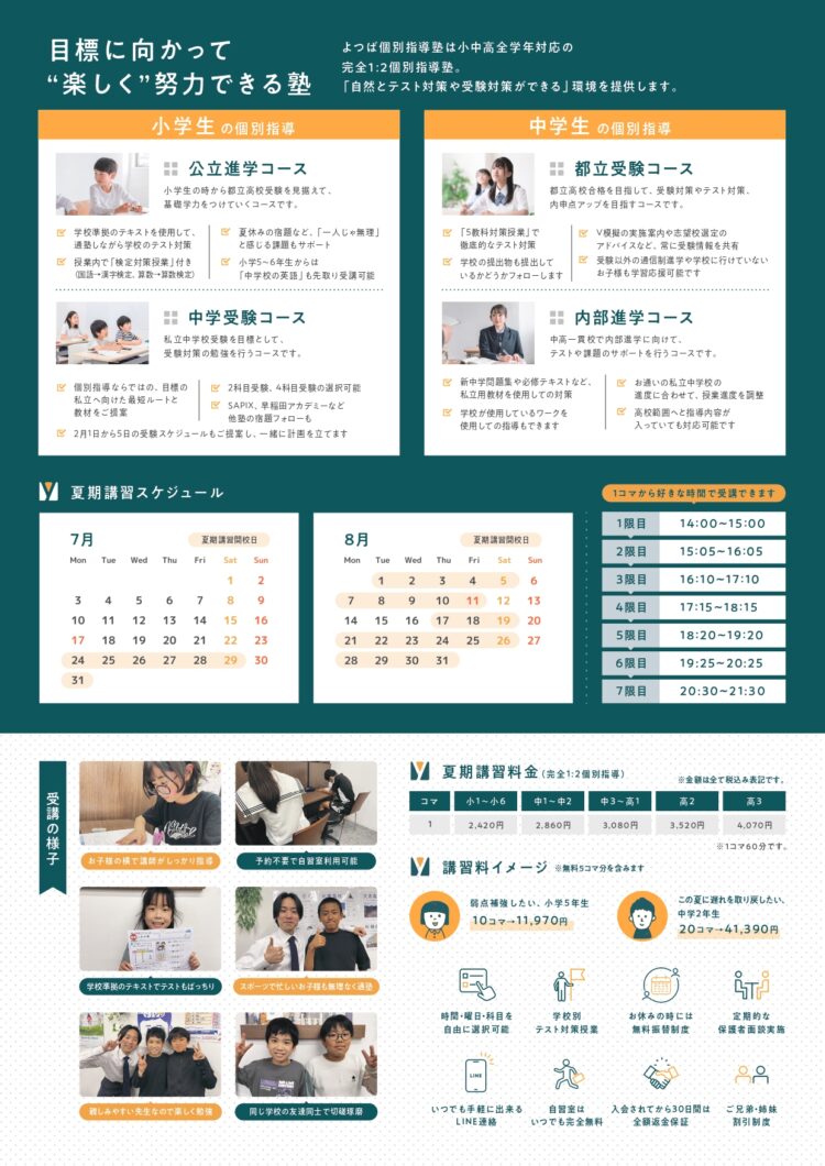 夏期講習のチラシが出来ました | よつば個別指導塾