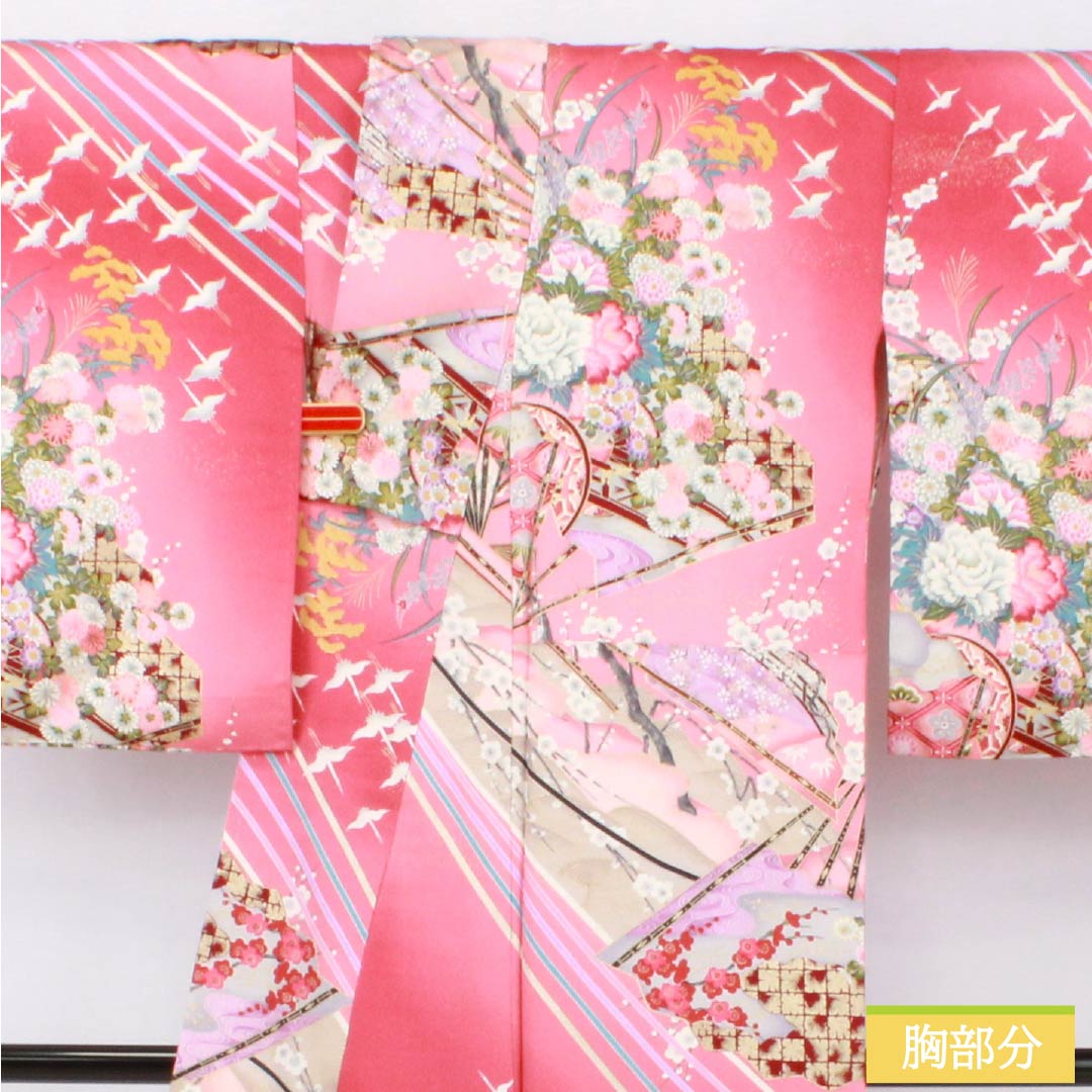 リサイクル着物】訪問着 正絹 Sランク 袷 身丈155.5cm 裄丈63cm 紅梅色