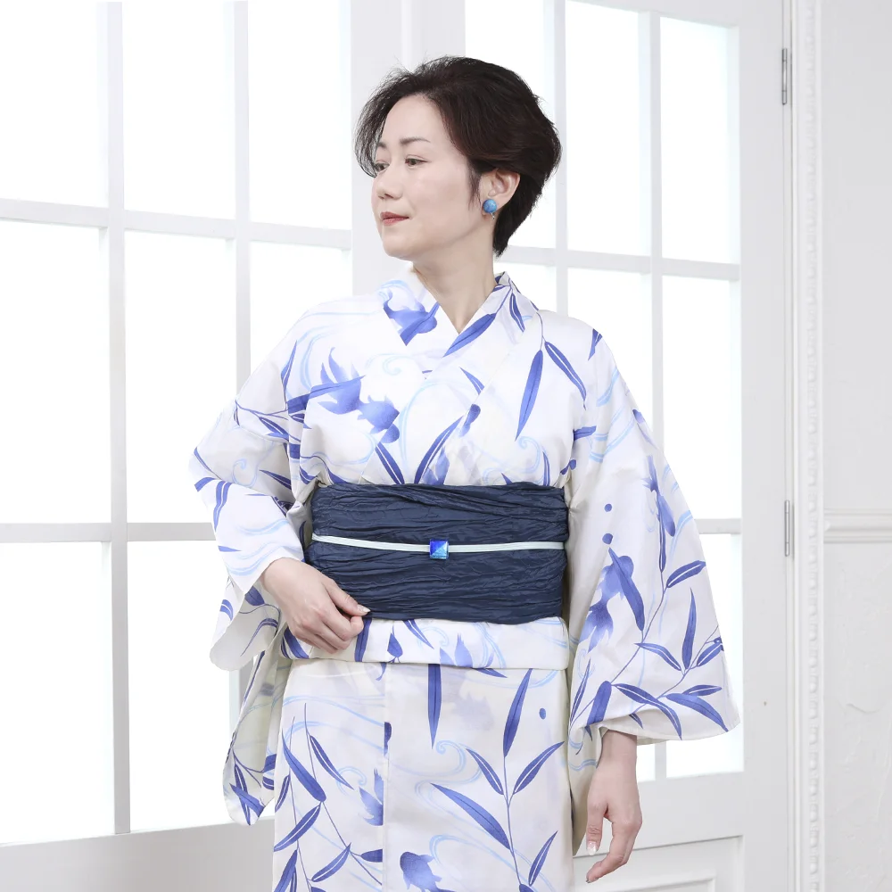 y2512007】浴衣 レディース 兵児帯 2点セット 人気白 金魚 笹柄