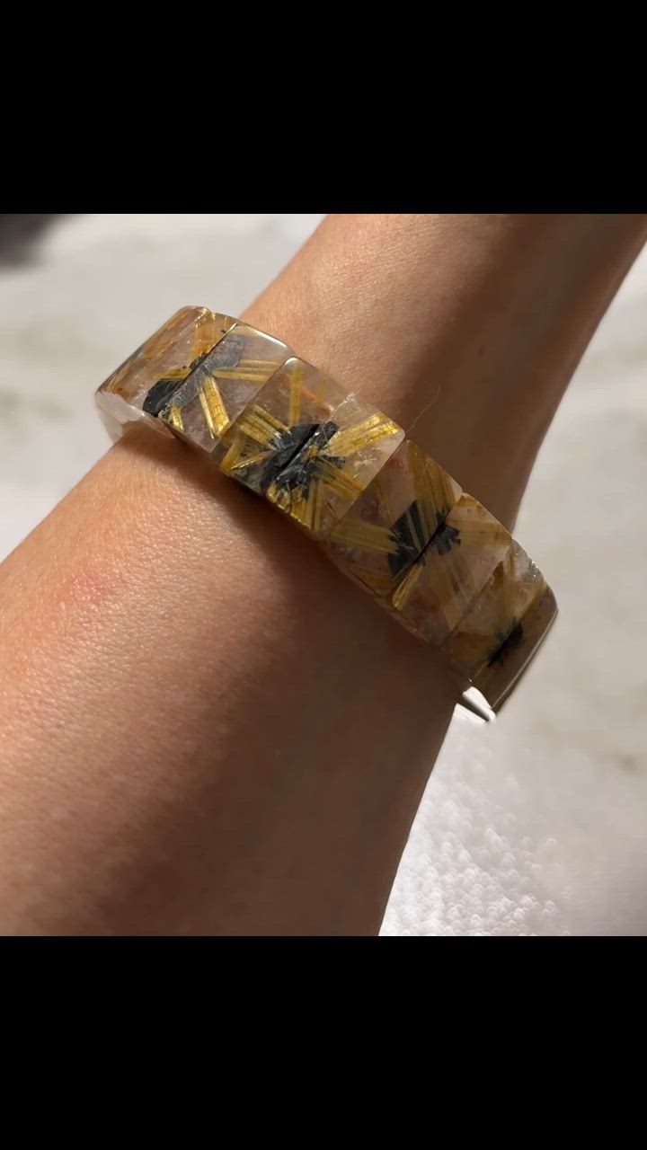 10%off 上級EU製☆ROBEAN・太陽花タイチンルチルバングル☆黄金針水晶