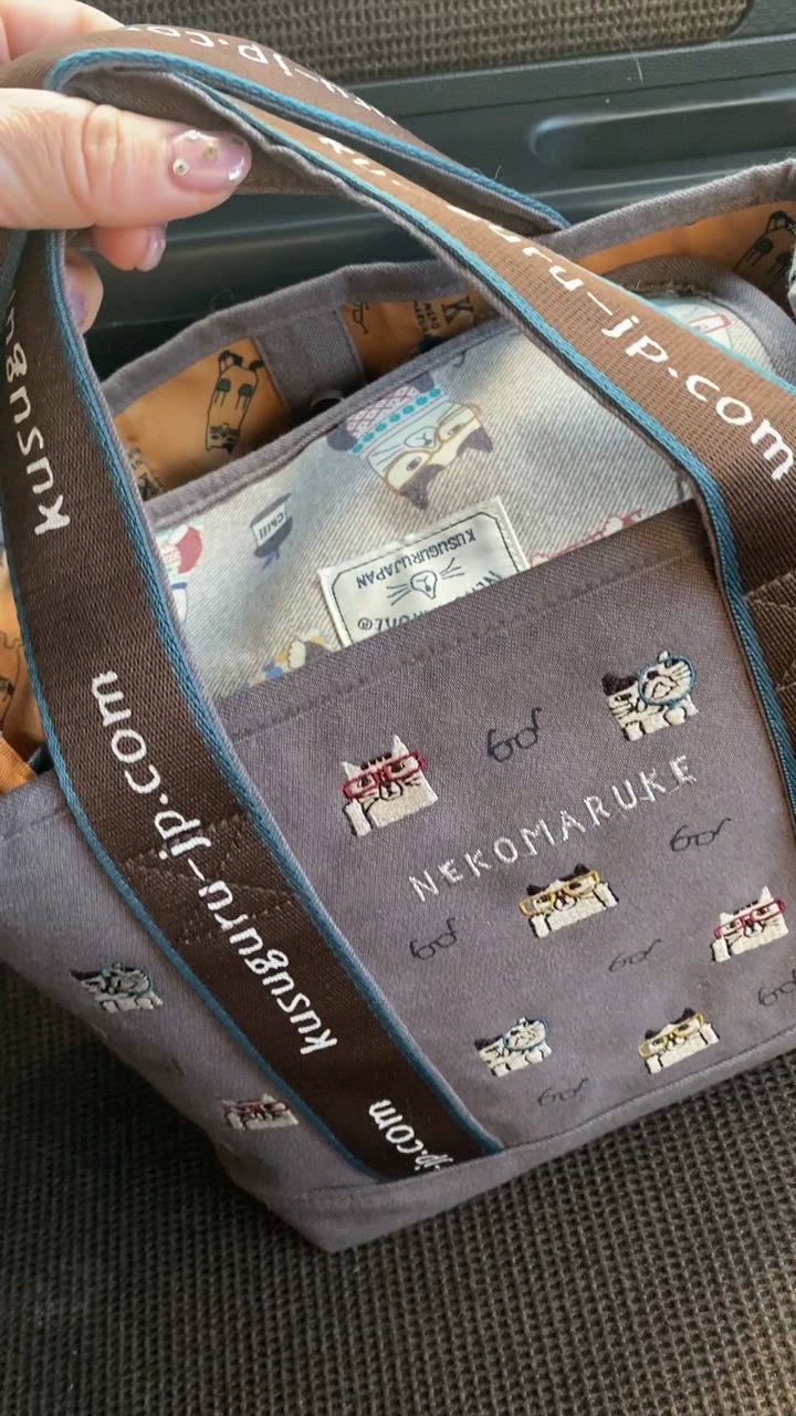 トートバッグ レディース S 小さめ 仕切り デニム調 ネコ柄 布 軽量