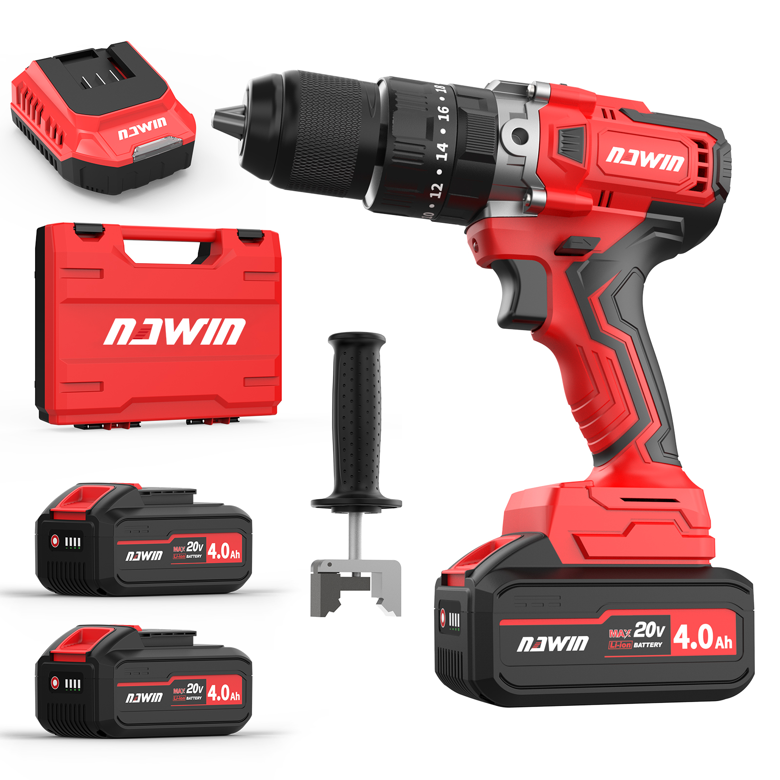 ナウィン 充電式ドリルドライバー 4.0Ah蓄電池2個付 最大トルク95N・m