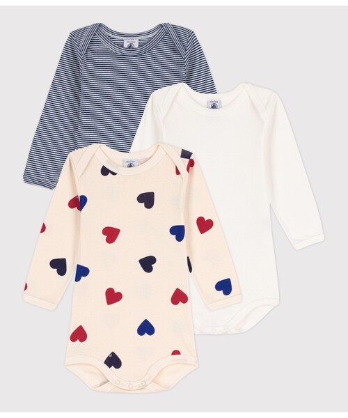 PETIT BATEAU（プチバトー） ベビー服 ロンパース 長袖ボディ3枚組