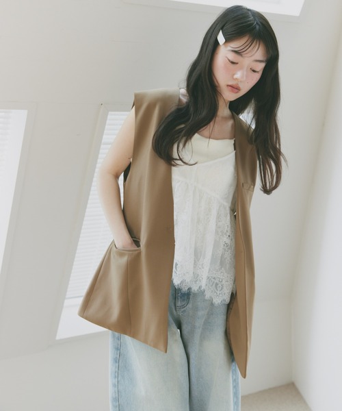 Freesia キャミソール バックリボンレースキャミソールビスチェ