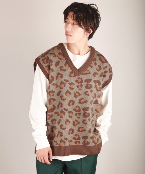 WESTSEA（ウエストシー） ベスト ジレ アーガイル柄 レオパード柄