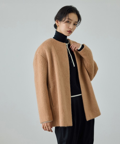 ROPE'（ロペ） コート アウター ウールモヘヤノーカラーミドル丈コート