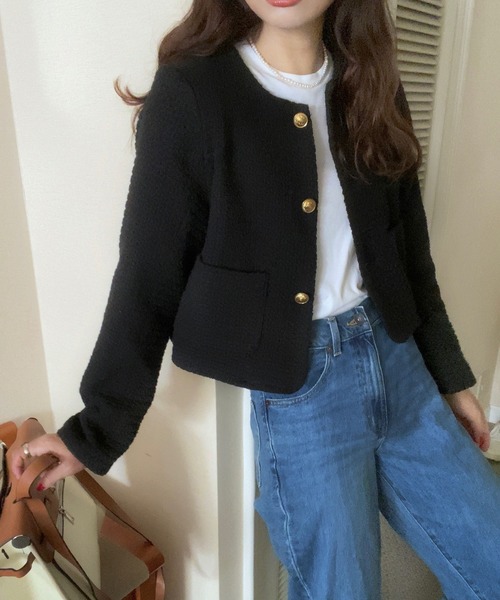 LAUIR（ラウアー） ジャケット ノーカラージャケット 金ボタンツイード