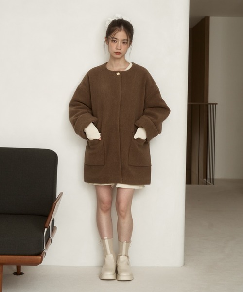 moi tytto（モイテュット） ノーカラーコート コート ノーカラーボア