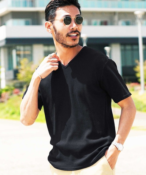 JIGGYS SHOP（ジギーズショップ） tシャツ ワッフルVネック半袖Tシャツ