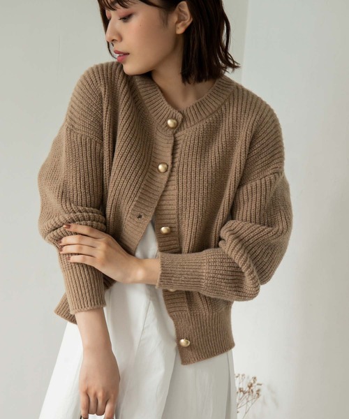 Edit Sheen（エディットシーン） カーディガン 金ボタン畔編みニット