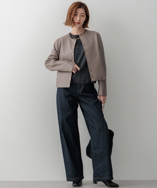 ジャケット ノーカラージャケット ラムレザー レディース : ZOZOTOWN