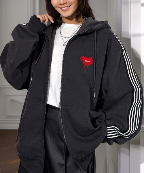 Candlestick パーカー 萌え袖 ボリュームスリーブ ハート刺繍 ライン