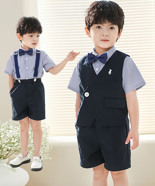 DAY CLOSET セットアップ キッズスーツ 半袖シャツ+ワンポイント刺繍