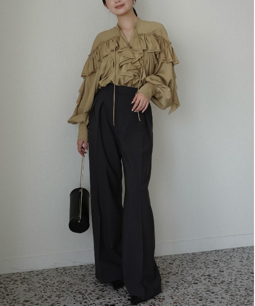 anuans（アニュアンス） ブラウス シャツ リンクルラッフルブラウス