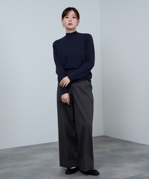 NAVY ニット セーター カシミヤタッチ リブハイネックニット